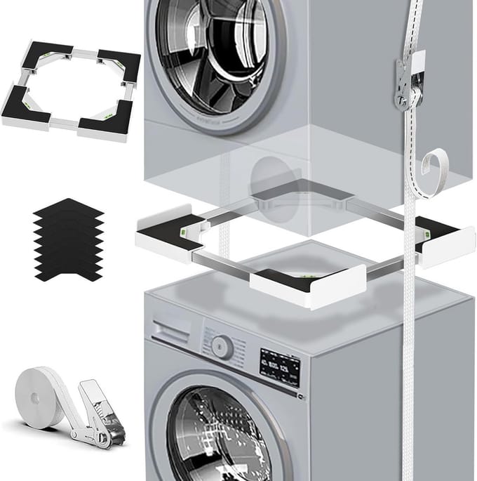 Universele stapelset voor wasmachine en droger met diepteverstelling en antislippads