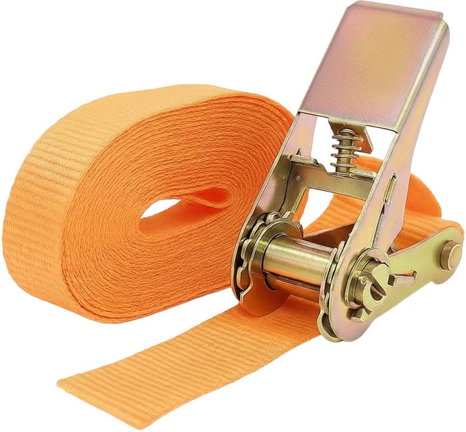 TRUTZHOLM - Ratelspanband - Eendelig - 6 meter lang - Trekkracht 1000 kg - 25 mm breed - 100% polyester - Metalen ratel - Oranje - 1 stuk