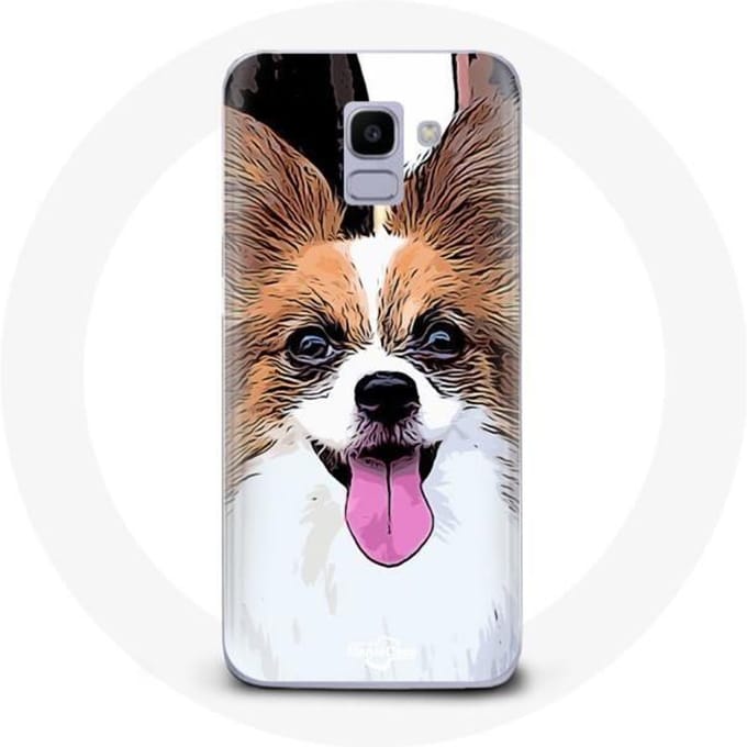 Coque pour Samsung Galaxy A8 2018 Épagneul nain continental papillon Chiot Blanc et marron