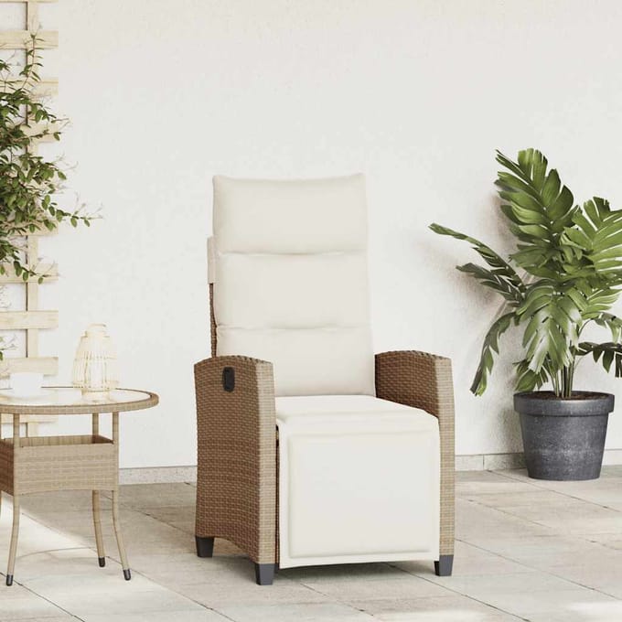 vidaXL - Verstelbare - tuinstoel - met - bijzettafel - poly - rattan - beige