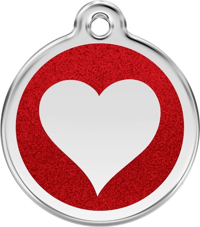 Red Dingo Hondenpenning 38 mm hart glitter rood