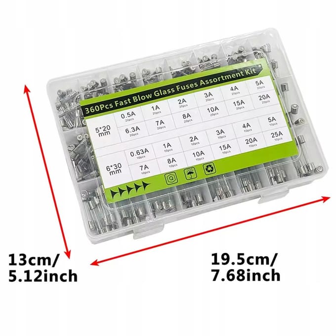 Rosfix Glazen Zekeringen Set Max360 - Snelle Type - 360 St, 5x20 mm/6x30 Mm - 0,5–25A, 250V