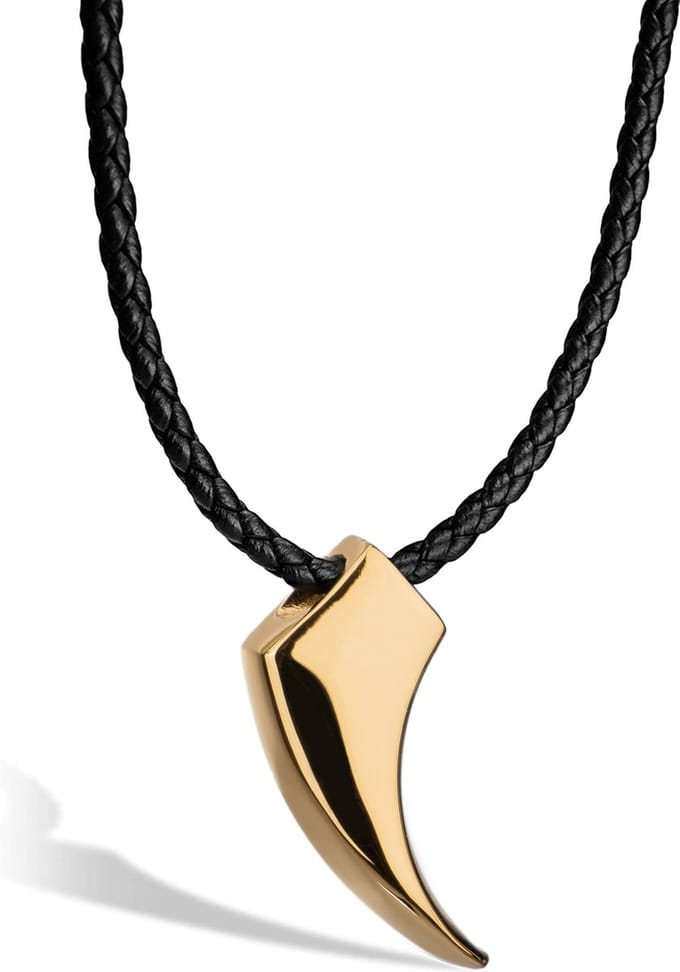 SERASAR Lederen Halsband Man [Wolf] - Goud 60cm - Huwelijksgeschenken voor Mannen