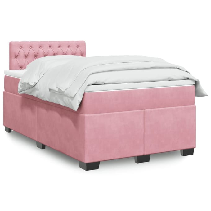 vidaXL - Boxspring - met - matras - fluweel - roze - 120x200 - cm