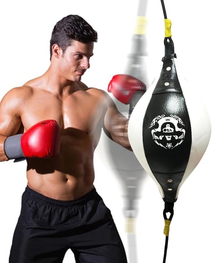 Boksbal - Snelheidsbal Trainingsbal - Reactietraining Boksen - Duurzaam PU Leer - 38x18 cm - Zwart wit
