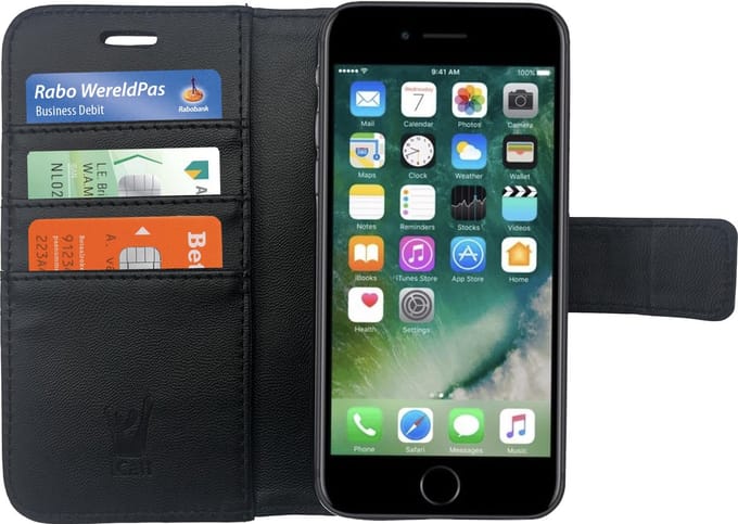 Hoesje geschikt voor iPhone SE 2020 / iPhone SE 2022 / iPhone 8 / iPhone 7 - Book Case Kunstleer Wallet - Zwart