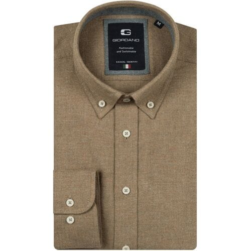 Giordano Overhemd Loretto Button-Down Melange Flanel Twill Donker Bruin / male