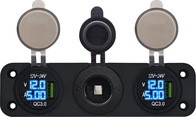 ProRide 12V USB Autolader 1 Poort - Voltmeter en 12V/24V Sigarettenplug - Drievoudig inbouw
