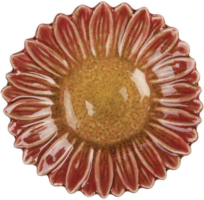 Clayre & Eef Decoratie schaal Bloem Ø 14x3 cm Rood Geel Keramiek