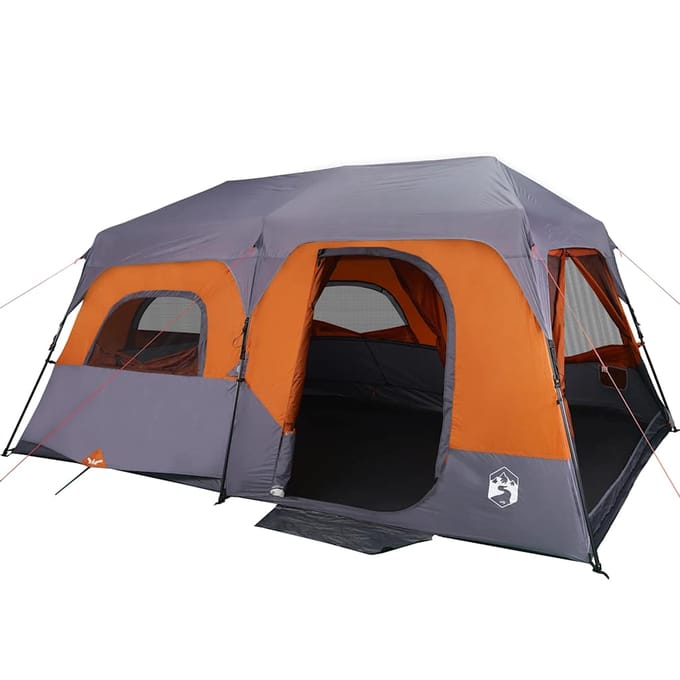 vidaXL - Tent - 9-persoons - waterdicht - snelontgrendeling - grijs - en - oranje