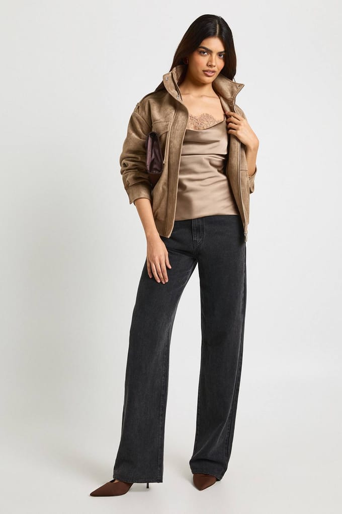 boohoo Dames Satijn Kant Cowl Cami | Mocha | Maat: 10