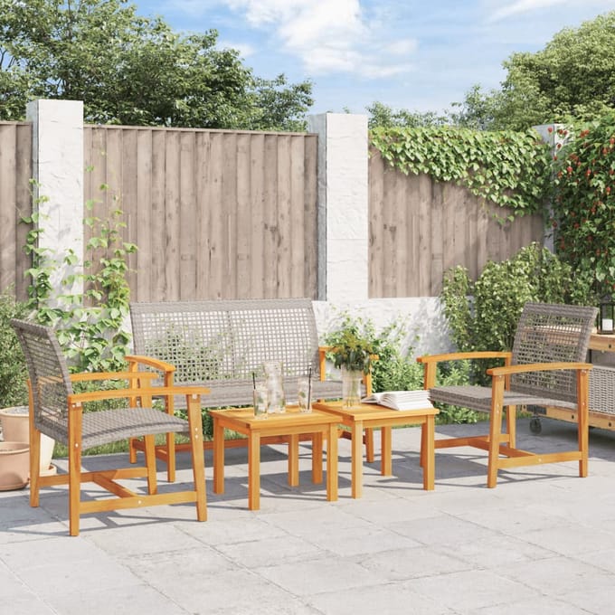 vidaXL - 5-delige - Loungeset - poly - rattan - en - acaciahout - grijs