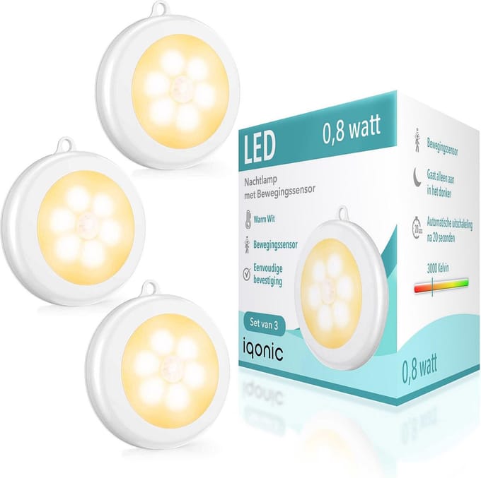 Iqonic Kastverlichting met Bewegingssensor - Draadloze Ledlamp - Onderbouw LED Lamp op Batterij - 3 Stuks - Warm Wit
