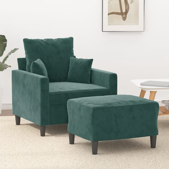 vidaXL - Fauteuil - met - voetenbank - 60 - cm - fluweel - donkergroen