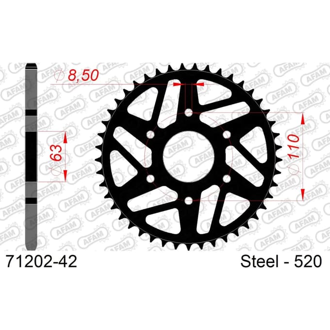 Stalen motortandwiel achteraan Afam 520 42 dents