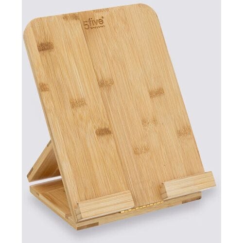 5Five Tablet/iPad houder - naturel - 26 x 20 cm - bamboe hout - standaard - Tablethouder - iPadhouder