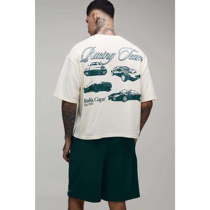 Lang Oversized Boxy Italia Capri T-shirt & Wijde Short Set | Forest | Size Medium