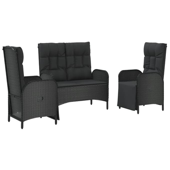 vidaXL - 3-delige - Tuinset - met - kussens - poly - rattan - zwart