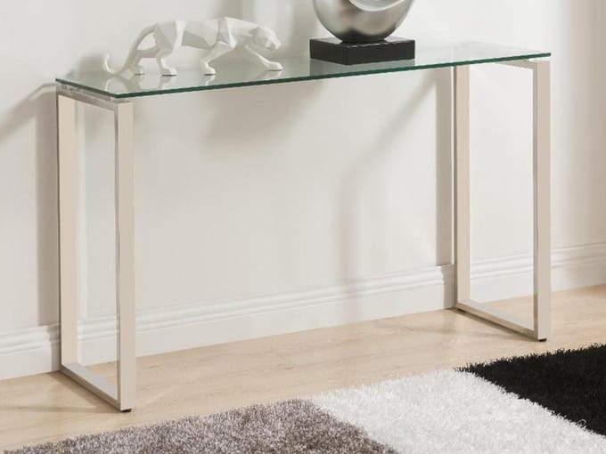 Vente-unique Sidetable FREYA - Gehard glas en gechroomd metaal
