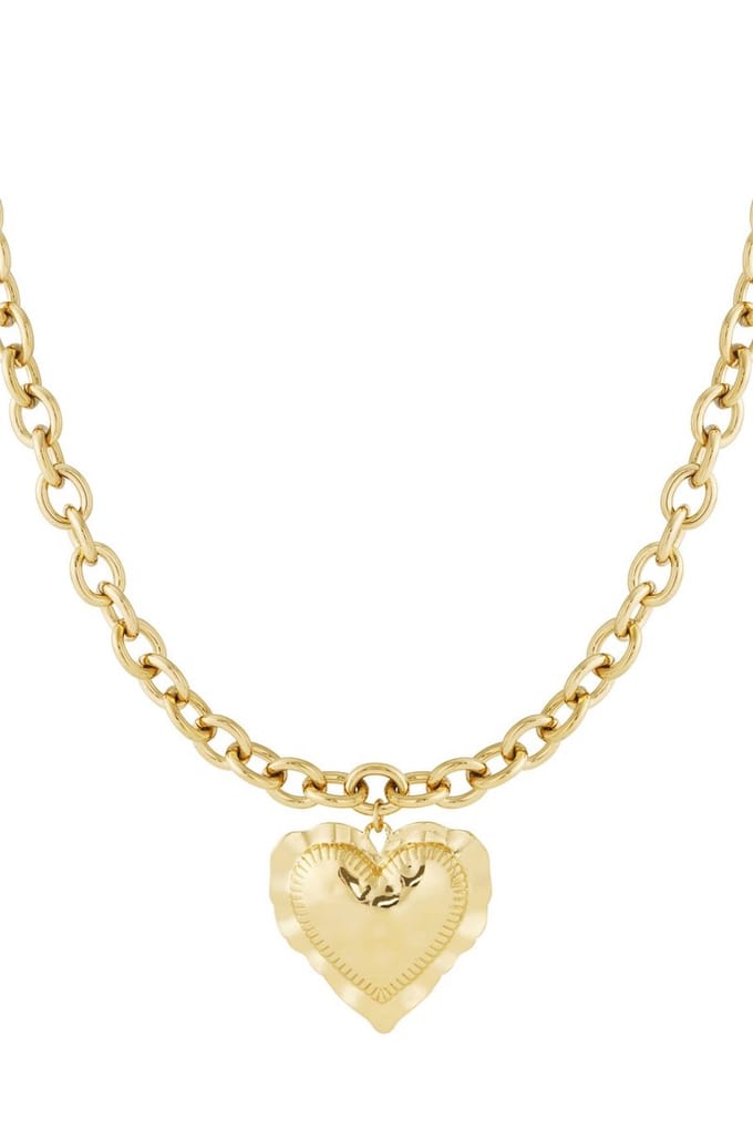 Bijoutheek Collier Chunky Hart Gehamerd Goud