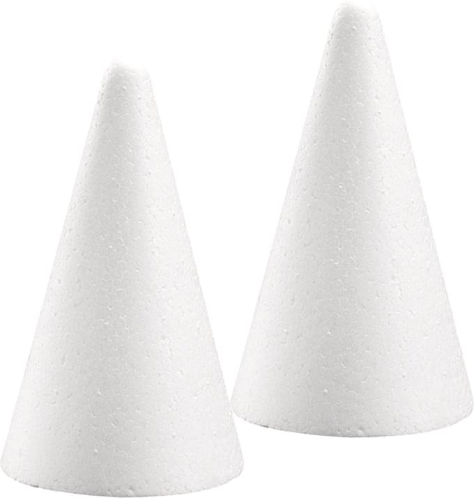 Rayher Piepschuim vorm/figuur spitse kegel - 2x - wit - H12 cm - Hobby materialen - Styrofor knutselen