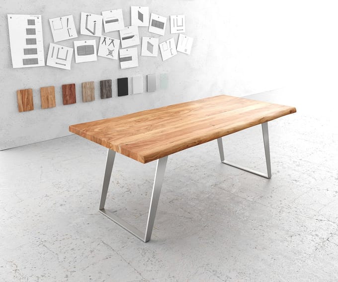 Eettafel Edge acacia natuur 200x100 XL edelstaal schuin Live-Edge