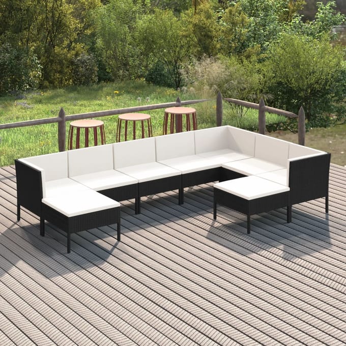 vidaXL - 9-delige - Loungeset - met - kussens - poly - rattan - zwart