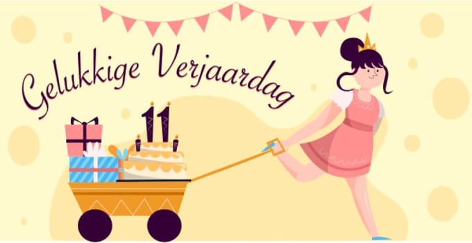 Gelukkige Verjaardag Gele Spandoek 100x200cm