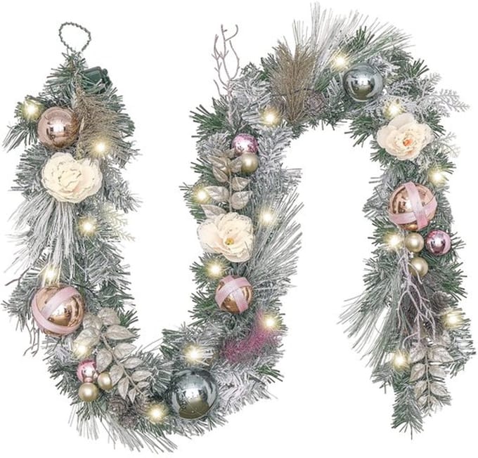 Allecto - Voorverlichte Kunstmatige Kerstslinger - Met Kerstballen en