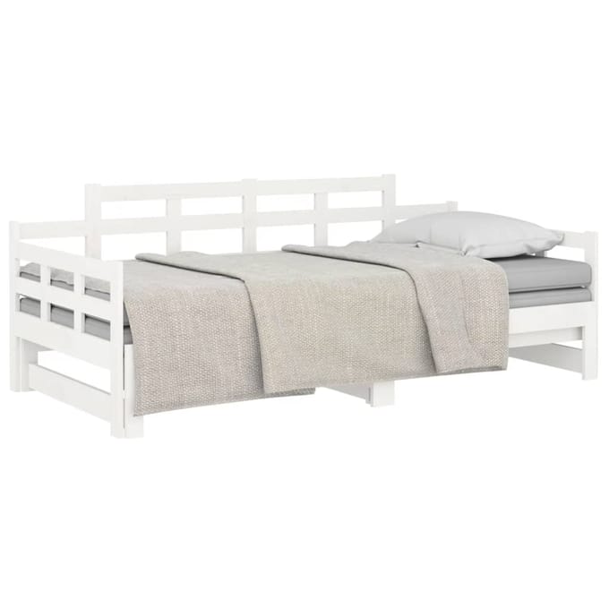 vidaXL - Slaapbank - uitschuifbaar - massief - grenenhout - wit - 80x200 - cm