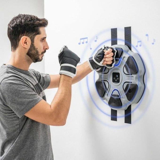 Machine de Boxe Musicale - INNOVAGOODS - Rechargeable - Bluetooth - Écran Numérique - 6 Panneaux de Frappe gris