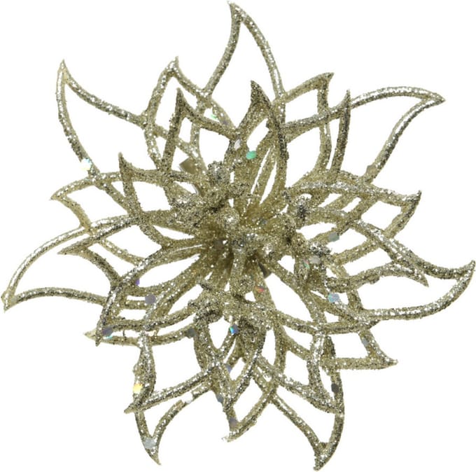 Decoris Kerstster Glitter - champagne goud - 14 cm - op clip - decoratiebloem - kerstversiering