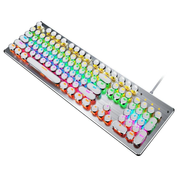 Clavier mécanique filaire 104 touches Interrupteur bleu Conception ergonomique Rétroéclairage RVB Éclairage multiple blanc
