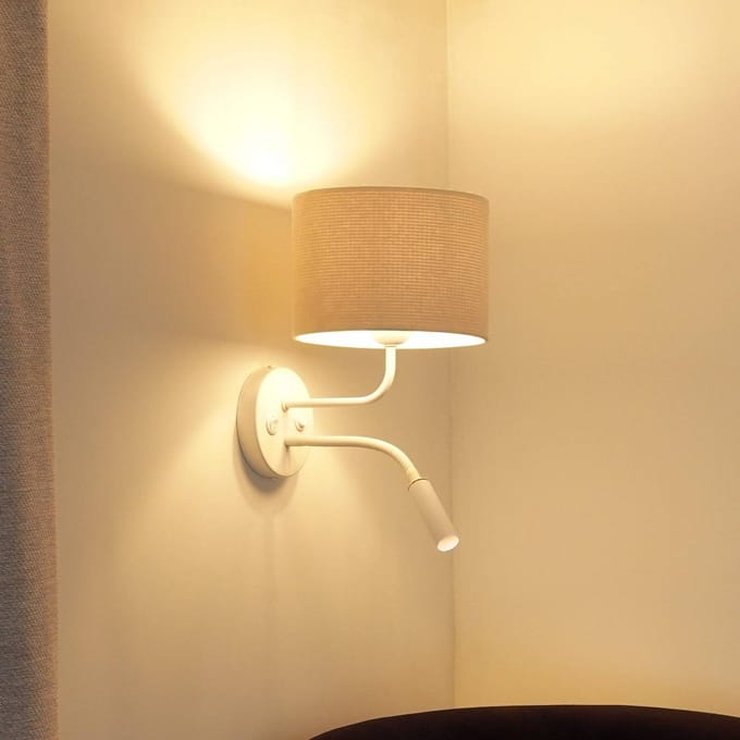 Duolla Wandlamp Roller, snoer wit, wit, met leeslampje