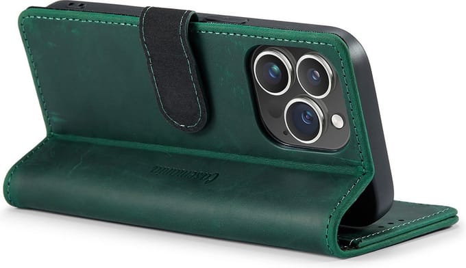 iPhone 14 Pro Bookcase hoesje - CaseMe - Effen Groen - Leer