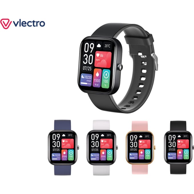 Vlectro - Smartwatch R1 - Zwart & Silicone - Bluetooth Bellen & Gezondheidsmonitor - IP67 Waterdicht - Voor Android & iOS - Zwart