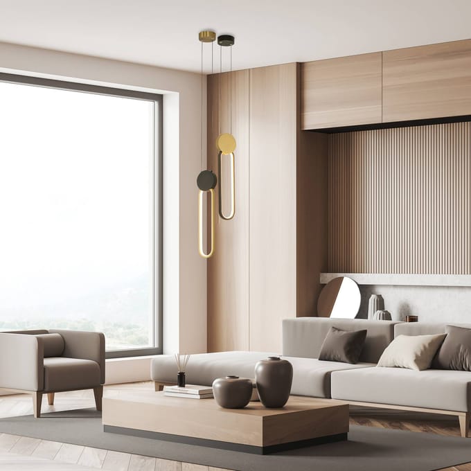 Zambelis LED hanglamp 23100, zwart, gouden ring, aluminium