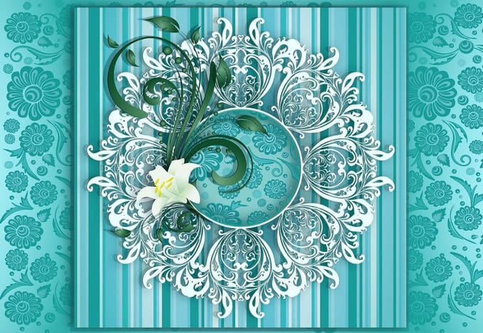 Fotobehang Vintage Pattern Turquoise | XL - 208cm x 146cm | 130g/m2 Vlies