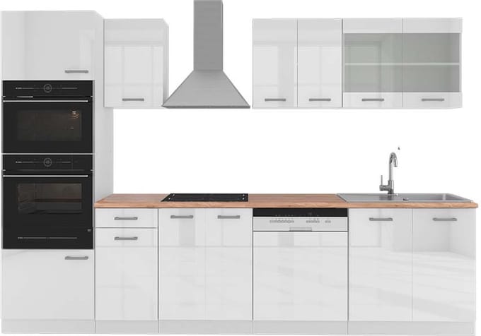 Vicco R-Line Complete keukeneenheid – 300 cm met hoge kast, WB Eik Wit hoogglans/wit