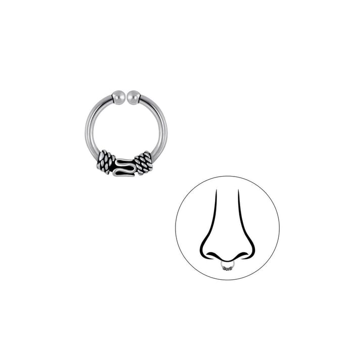 Joy|S - Zilveren septum neuspiercing clip - 12 mm - Bali - geoxideerd