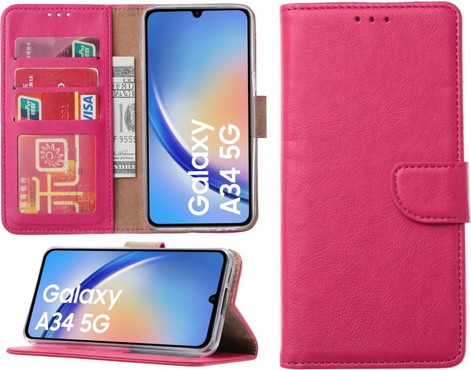 Samsung Galaxy A34 hoesje - Bookcase met pasjeshouder - Roze