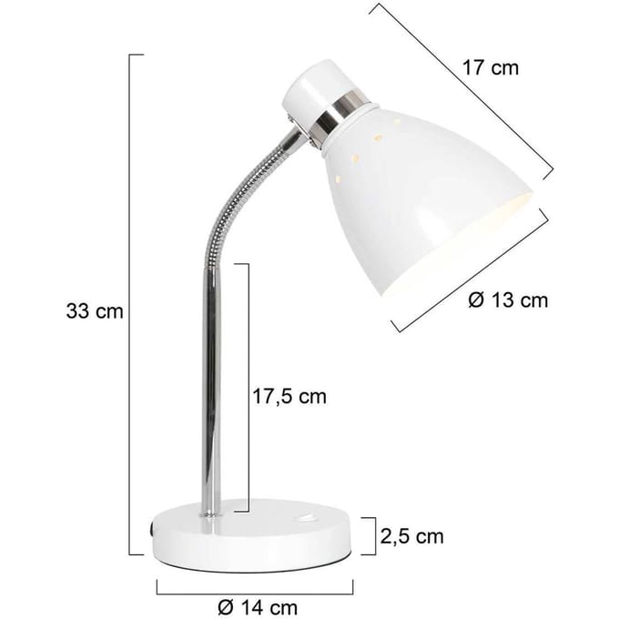 Tafellamp Spring 3391W Wit - Kantelbaar - Kunststof & Metaal - Steinhauer