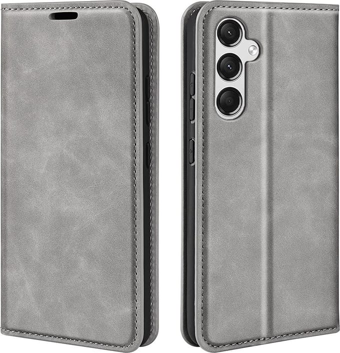 MobyDefend Hoesje - Geschikt voor Samsung Galaxy A15 - Luxe Wallet Bookcase (Magnetische Sluiting) - Grijs