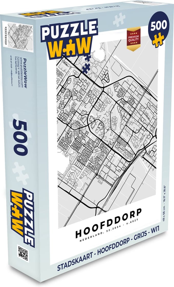 Puzzel Stadskaart - Hoofddorp - Grijs - Wit - Legpuzzel - Puzzel 500 stukjes - Plattegrond