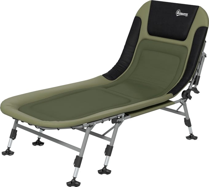 Outsunny Campingbed met Verstelbare Rugleuning - Opvouwbaar Veldbed - Stretcher voor Camping - Groen