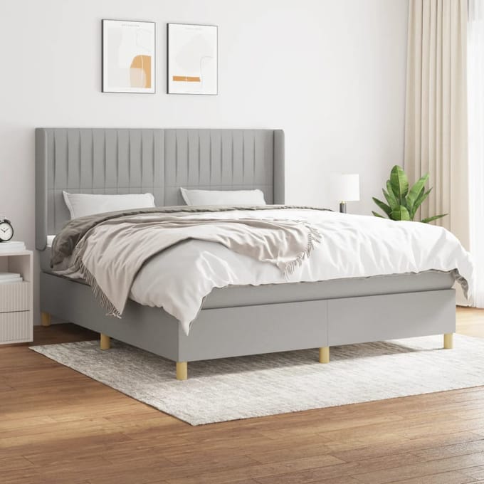 vidaXL - Boxspring - met - matras - stof - lichtgrijs - 180x200 - cm