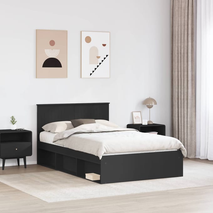 vidaXL - Bedframe - met - hoofdeinde - Zwart - 120 - x - 190 - cm - Massief - grenenhout