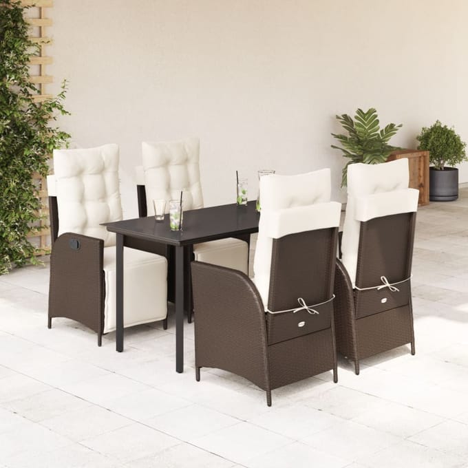 vidaXL - 5-delige - Tuinset - met - kussens - poly - rattan - bruin