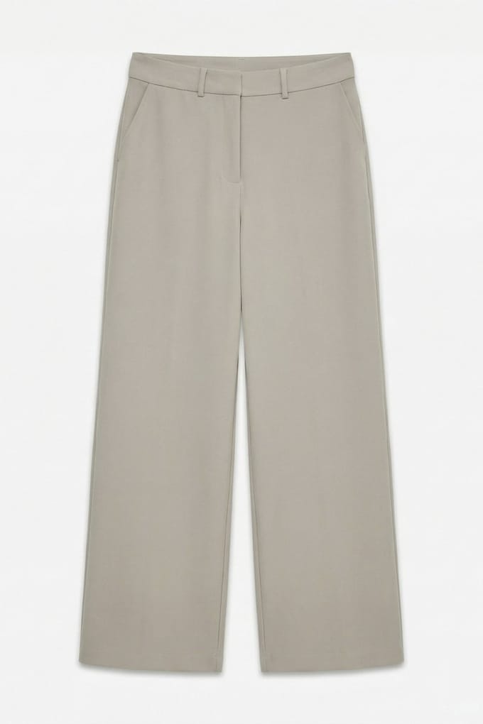 Vero Moda taupe dames broek   Wide leg fit   Steekzakken   Knoop- en ritssluiting   High waist Taupe XL
