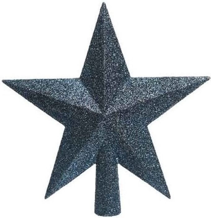 Decoris kerstboom piek - ster vorm - donkerblauw - glitter - 19 cm - kunststof - kerstpiek